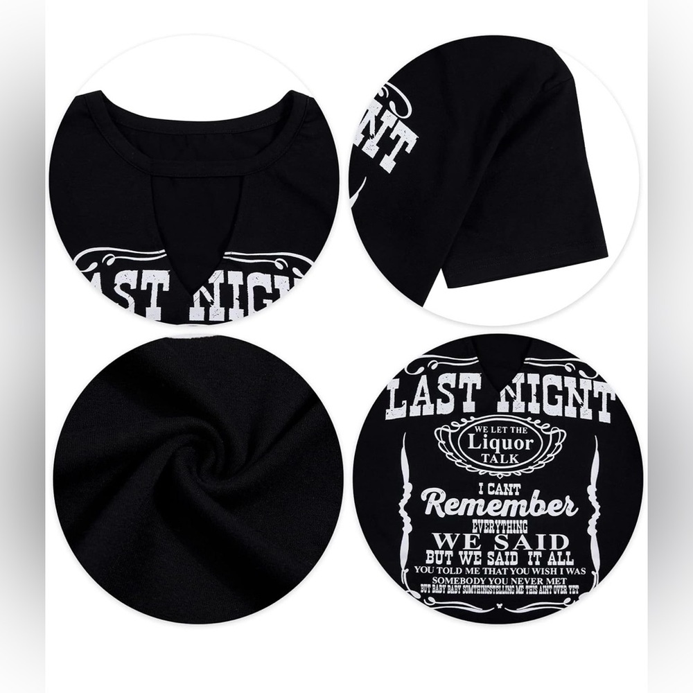 Uniqueone Women's Country Western Hollow Out V-neck Top-Black-Size Medium - Picture 3 of 9